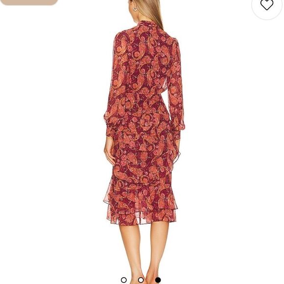 NWT Saloni Isa Ruffle Dress in Ruby Paisley Size 2 Revolve - Picture 6 of 14